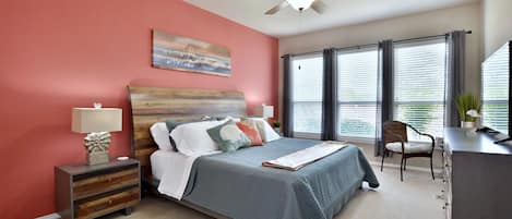 Master Retreat features Comfortable King-Size Bed w/ a Fun Coastal Theme!