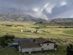 Looking east across the Paradise Valley at a rainbow during a summer squall.

