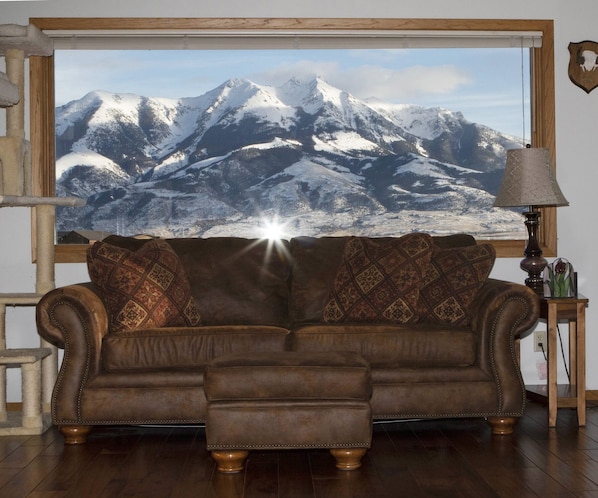 Wake up to this Emigrant Peak view from one of the living room picture windows. 