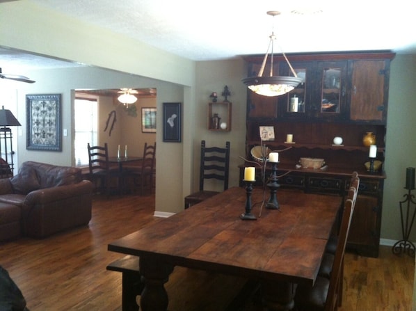 Open concept living, dining, and kitchen.  Oak hardwood floors.