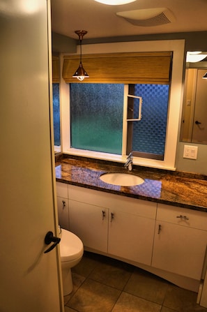 lots of storage and counter space on the gorgeous granite vanity