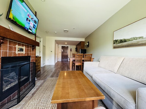 Gas fireplace and new large LCD ROKU TV for your enjoyment