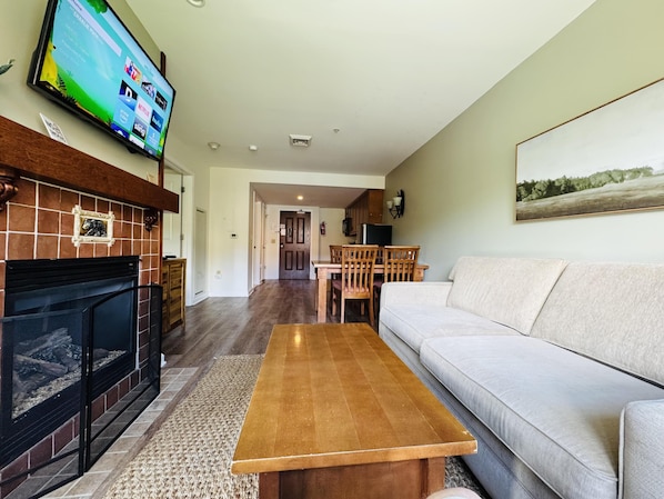 Gas fireplace and new large LCD ROKU TV for your enjoyment