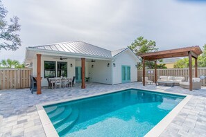 Backyard Pool & Lounge Area | Outdoor Dining & Grilling Space