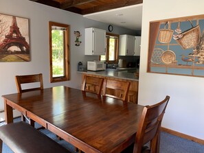 Beautiful new farmhouse table. Gather for meals and games!