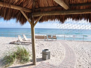 Under tiki hut looking due E to ocean shoreline