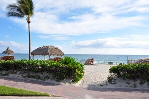 Entry to private beach is about 25 yards beyond pool