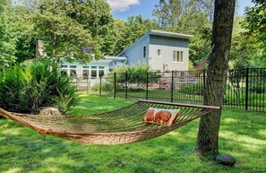 Relax in our hammock, just feet from the stream. 