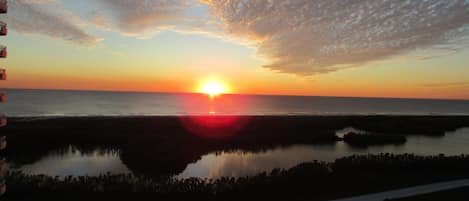 Picture taken from condo balcony as the sun sets.