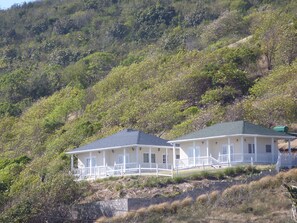A closer look at cottages from nearby seashore