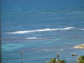 Fishermen boat anchor cove seen from porch