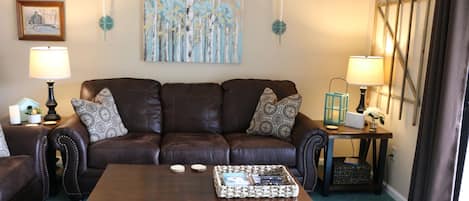 Living Room, the sofa opens for a queen bed.