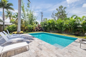 New private pool with Royal Palm trees. 