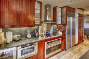 Fully equipped kitchen with stainless steel appliances