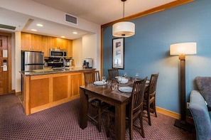 Entertain and dine at the large dining table with seating for everyone.