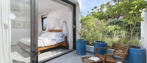 Private patio on the upper suite. Tempur King bed, fluffy towels, pure comfort