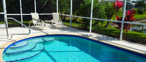 Relax in your private pool at a balmy 85 degrees with desired southern exposure