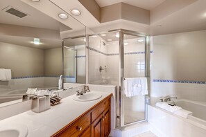 Freshen up in the bathroom after a day of adventure.