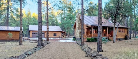 View from West side looking East of main cabin and guest cabin in background