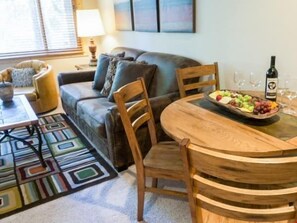 Take a seat in the comfortable living area.