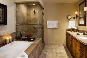 Get ready for the day ahead in the bright bathroom.