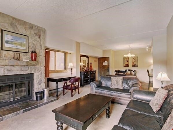 Warm up in front of the cozy fireplace after a day exploring the mountain.
