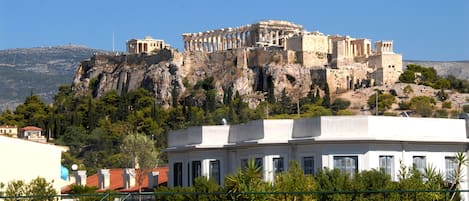 Stunning view of Acropolis from our shared rooftop terrace.