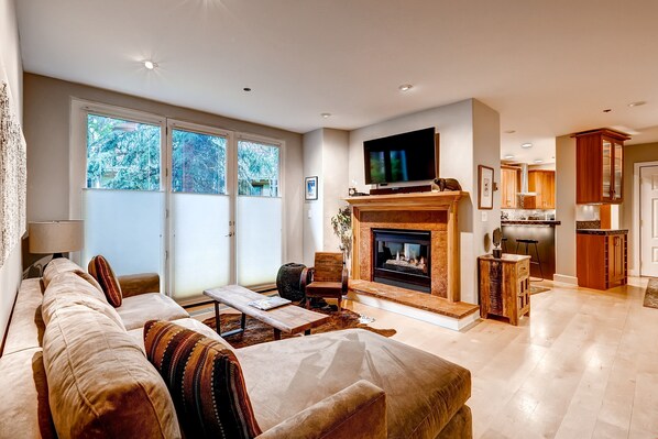 Kick back your feet and relax in the cozy living area.