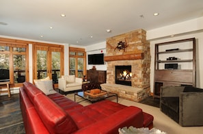 Snuggle up in front of the TV and the fireplace after a day on the slopes!