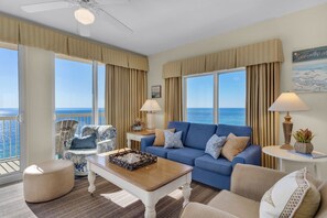 Cozy, well-lit area for family and friends.
