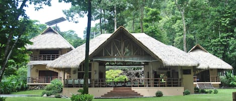 Front view of the house. 2 story-cabin, social area, main cabin.