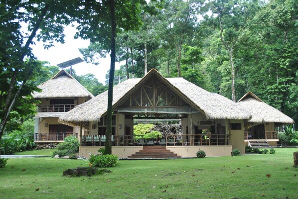 Front view of the house. 2 story-cabin, social area, main cabin.