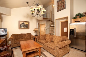 Sink into the comfortable sofas around the coffee table.