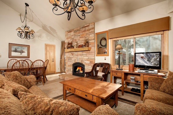 Kick back your feet and relax in the cozy living area.