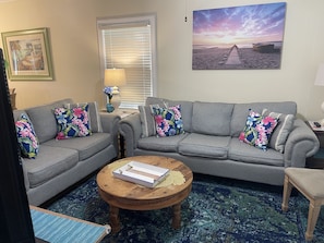 Living room with queen sleeper sofa