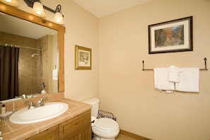 The bathroom is bright and clean!