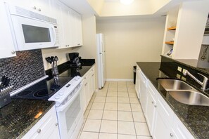 Renovated kitchen with granite countertops