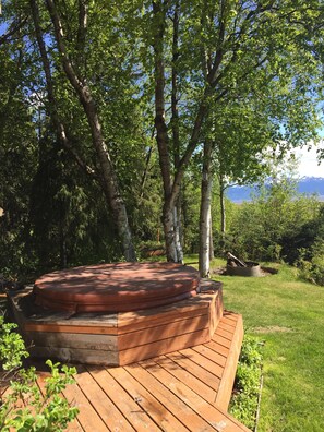 hot tub on deck with view