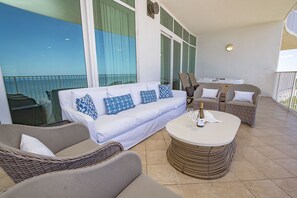 The most romantic and comfortable balcony day and night! comfortably seats 10+