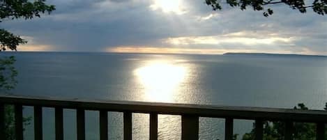 View of Lk Michigan & So, Manitau Island from the deck.