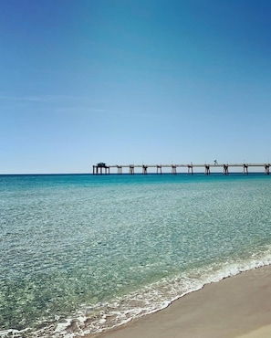 The iconic Okaloosa Island fishing pier just a short walk from our condo.