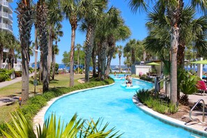 Float on our amazing 700 ft. lazy river on the bayside with lush landscaping!