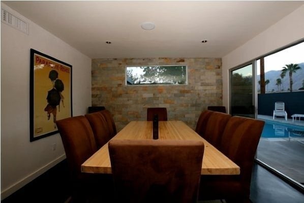 A custom dining table made from a real bowling alley lane!