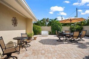 Large seating area in the front courtyard