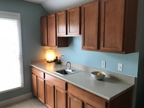 well-lighted kitchen work area
