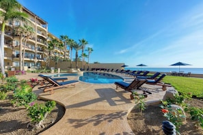 The Gorgeous pool area on the property right on the beach.