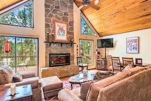 relax in the family room with the fireplace and enjoy the views 