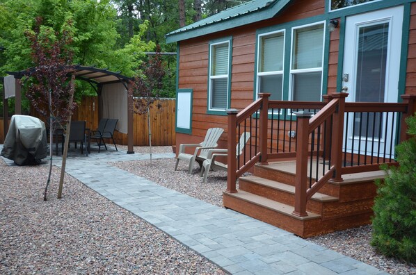 Patio - with pavilion, table with 6 chairs, BBQ and fire pit