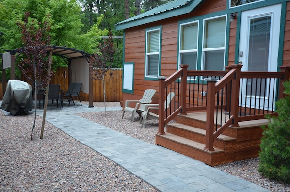 Patio - with pavilion, table with 6 chairs, BBQ and fire pit