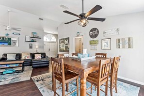 The indoor dining set seats 6